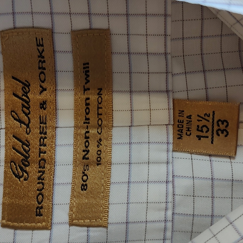 Roundtree & Yorke Gold Label Non-Iron Shirt White Blue Plaid 100% Cotton 15½/33 - Picture 11 of 12